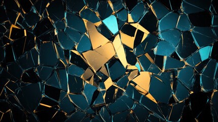 Shattered Glass Abstract Teal Gold Background