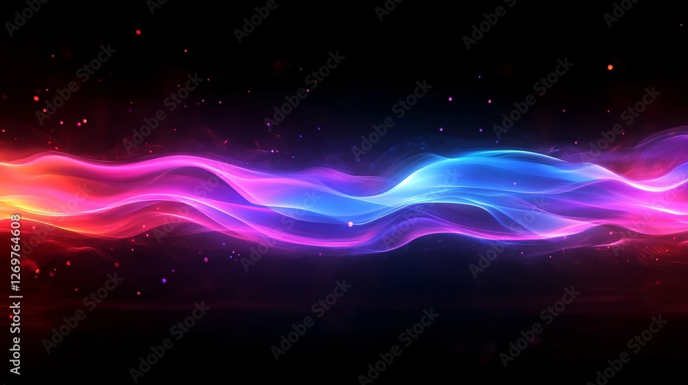 Poster a vibrant wave of colorful light flows against a dark background, creating an energetic and dynamic 