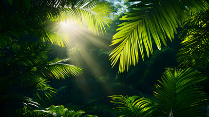 Dense Jungle Canopy with Sunlight Breaking Through Green Leaves Pixel Art