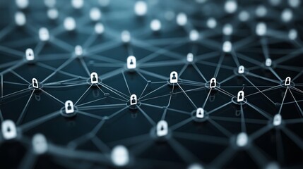 Cybersecurity network connectivity with lock icons on digital web