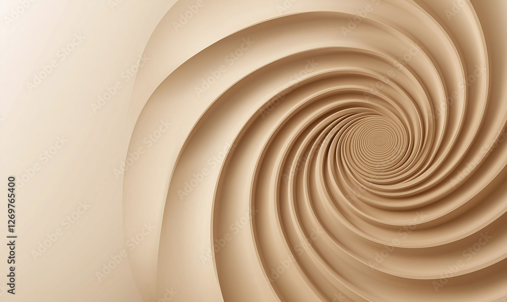 Poster abstract spiral design in soft beige tones, creating a sense of depth and movement.