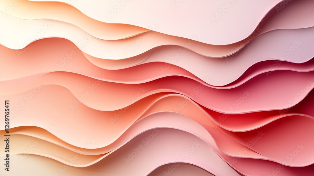 Poster abstract layered waves in soft pink and peach tones create a soothing, dynamic visual texture.