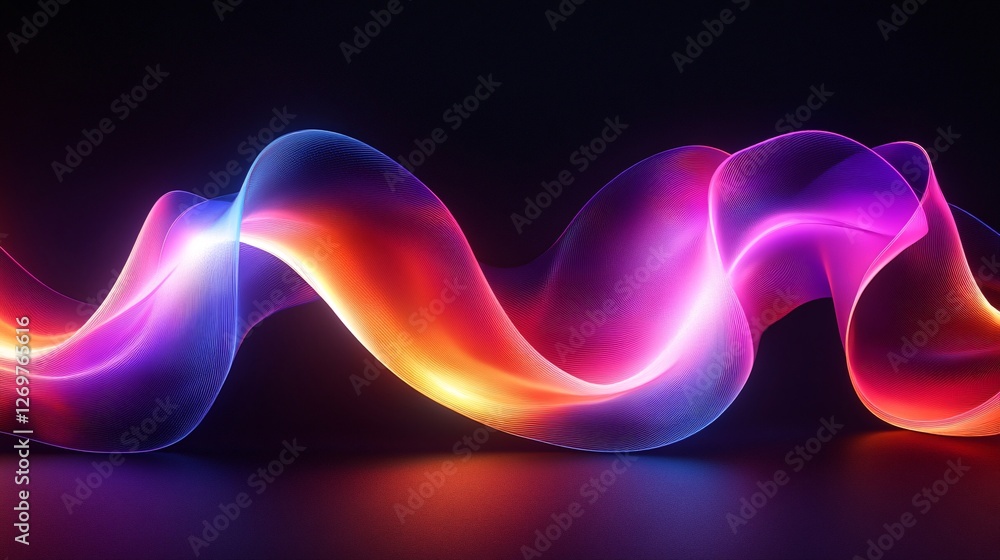 Poster a vibrant, flowing wave of colorful light emanates against a dark background, creating a dynamic and
