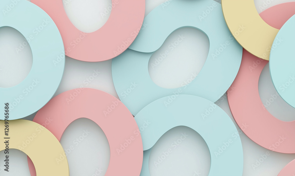 Poster colorful paper circles in pastel shades layered on a light background create a playful and artistic 