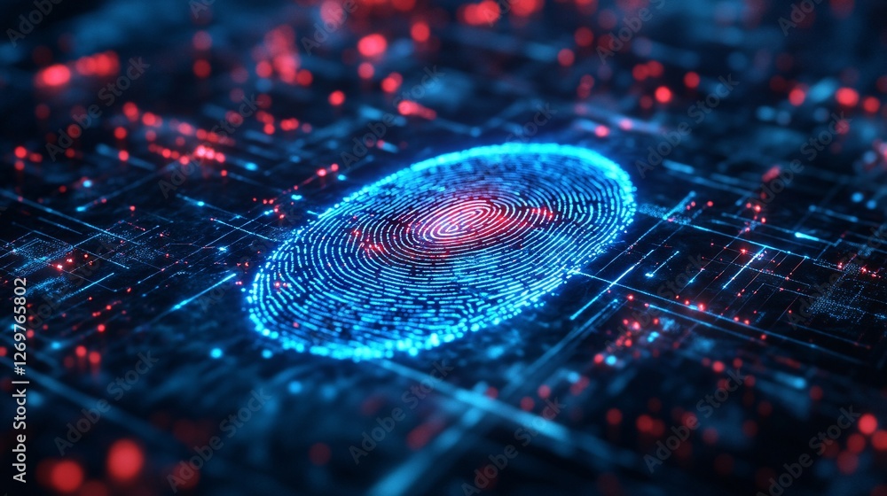 Aufkleber a vibrant digital fingerprint surrounded by glowing data points, illustrating technology and securit