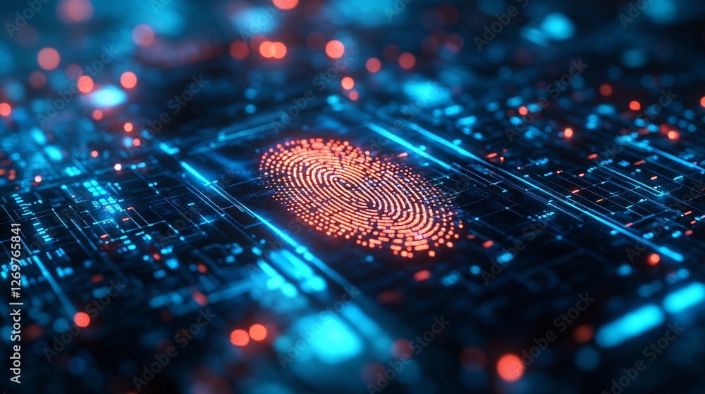 Aufkleber a digital fingerprint on a high-tech circuit board, showcasing a blend of security and technology in
