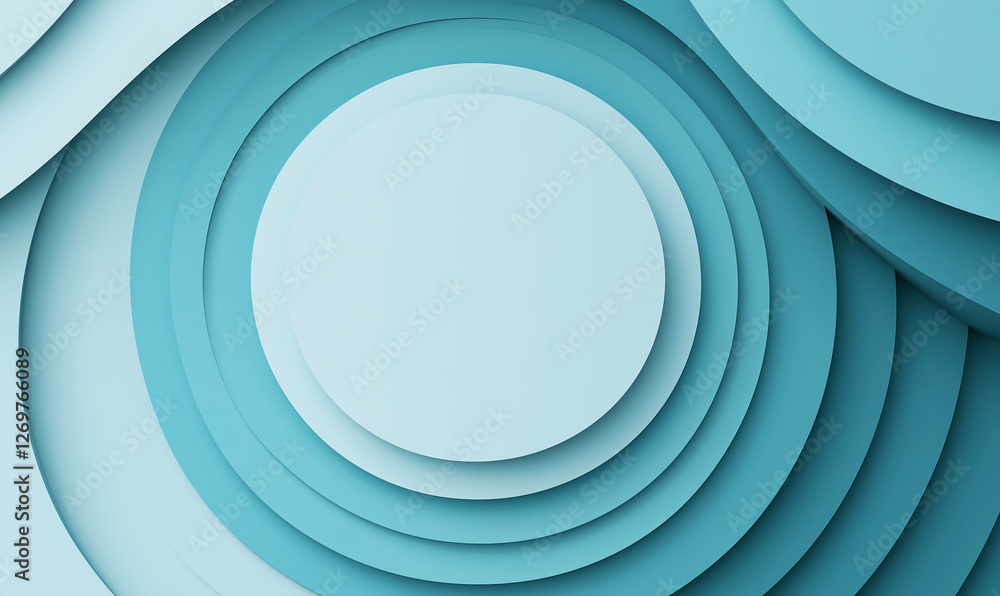 Poster abstract layered design featuring circular shapes in soothing blue tones with a central blank space.