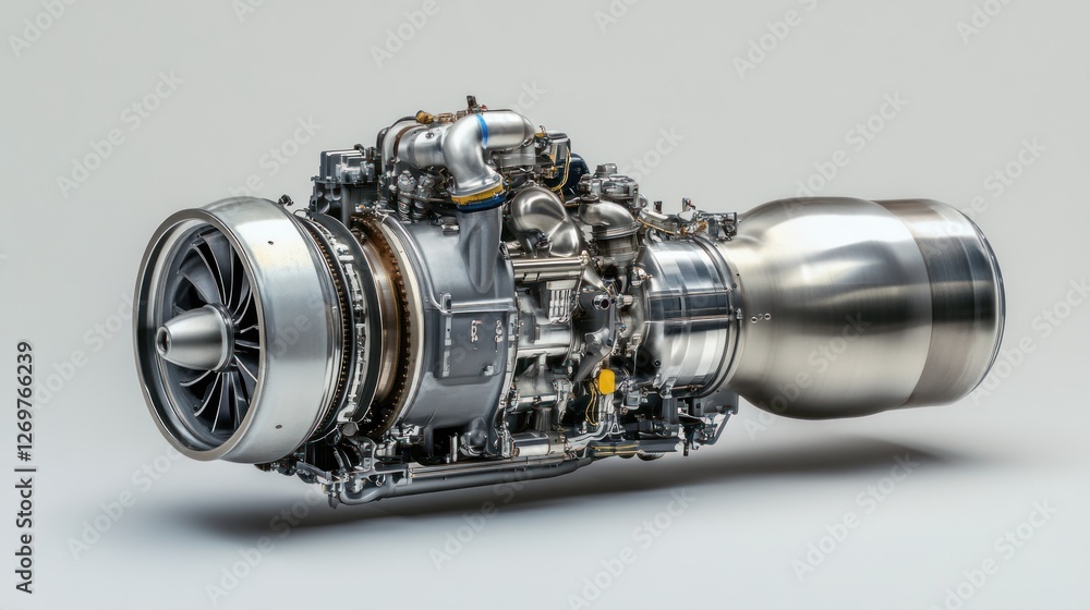 Poster a detailed view of a modern turbofan engine