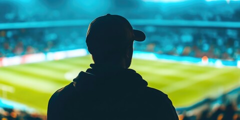 Soccer fan silhouette watching goal celebration