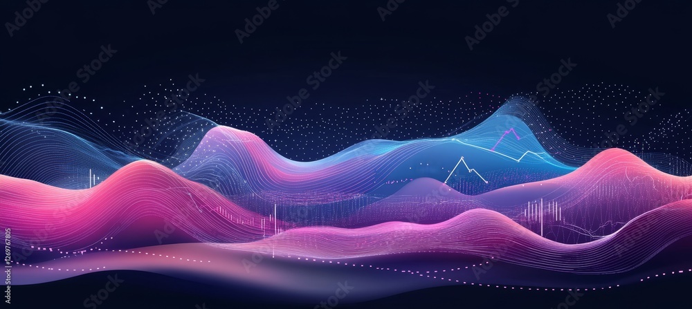 Aufkleber dynamic, futuristic data visualization financial data lines in bright colors on dark background