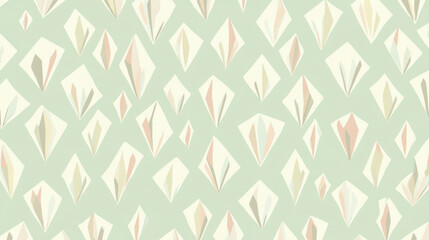 Geometric diamond shapes with angular patterns on muted pastel green background, creating modern and abstract design with soft, elegant aesthetic