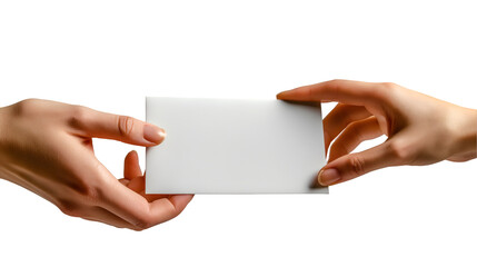 Hands Exchanging Card Minimalist Mockup, Clean Studio Style for Business Branding, isolated on transparent background.