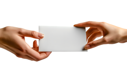 Hands Exchanging Card Minimalist Mockup, Clean Studio Style for Business Branding, isolated on transparent background.