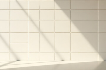 clean and modern tiled wall with soft shadows creating serene atmosphere. light enhances texture and layout of tiles, making it ideal backdrop for various design projects