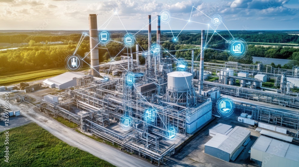 Aufkleber industrial facility utilizing digital network and smart technology solutions