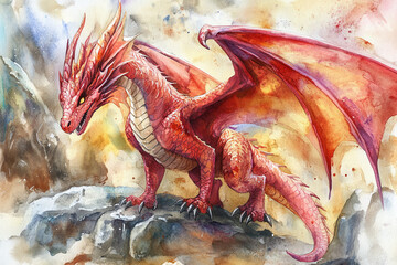 Watercolor Dragon illustration, fantasy art, watercolor illustration, mythical creature, fantasy, magic, mystical, beast, mythology, folklore, artistic dragon, fairytale, fantasy world, mythical beast