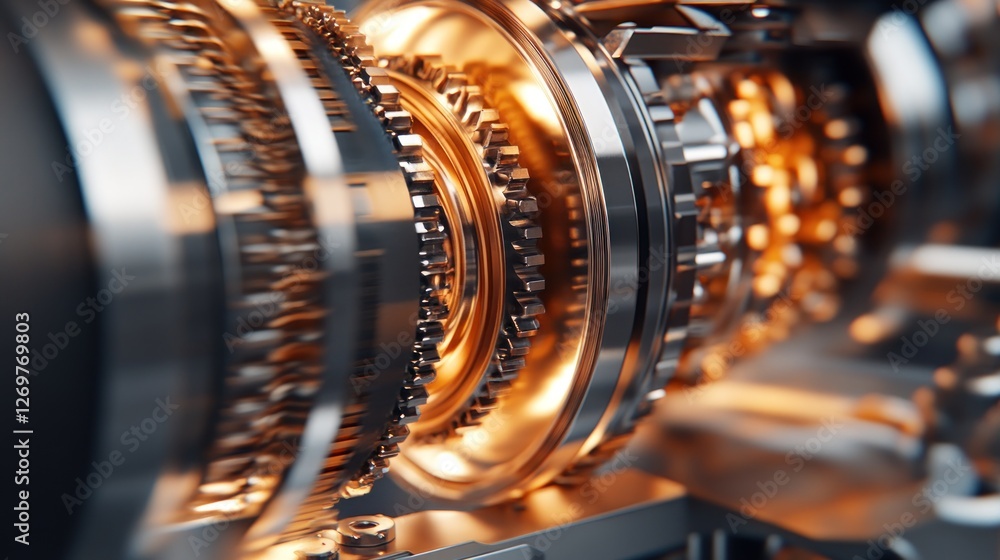 Poster Intricate Metallic Gears Intermeshing Precisely