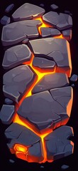 Fototapeta premium Cartoon Cracked Stone Path with Glowing Lava for Mobile Game Level Design