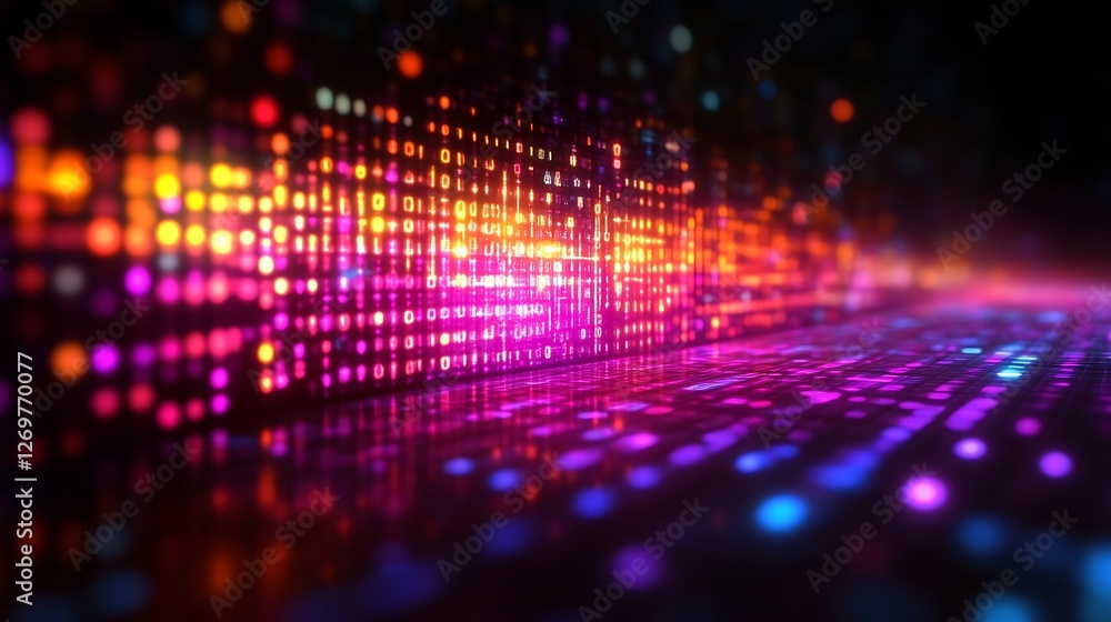 Poster abstract binary data stream, colorful digital information landscape