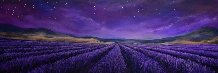 Gardinen Nighttime Lavender Field Under Starry Purple Sky © Lycee