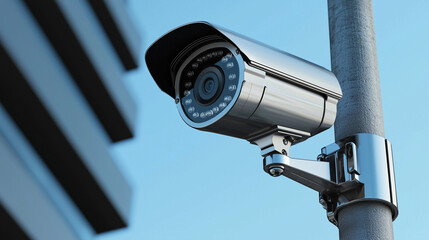 CCTV security camera mounted on a street pole for urban surveillance
