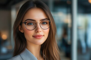 Naklejka premium Young Female Executive in Modern Office Setting