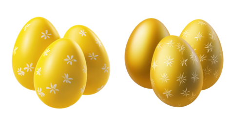 Yellow painted easter eggs collection isolated on transparent background