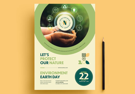 Earth Day Flyer Layout with Green Accents