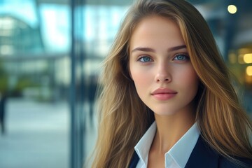 Fototapeta premium Young Female Executive in Office, Ready for Success
