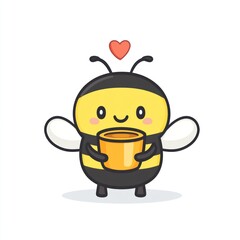 Cute bee holding honey pot, cartoon illustration