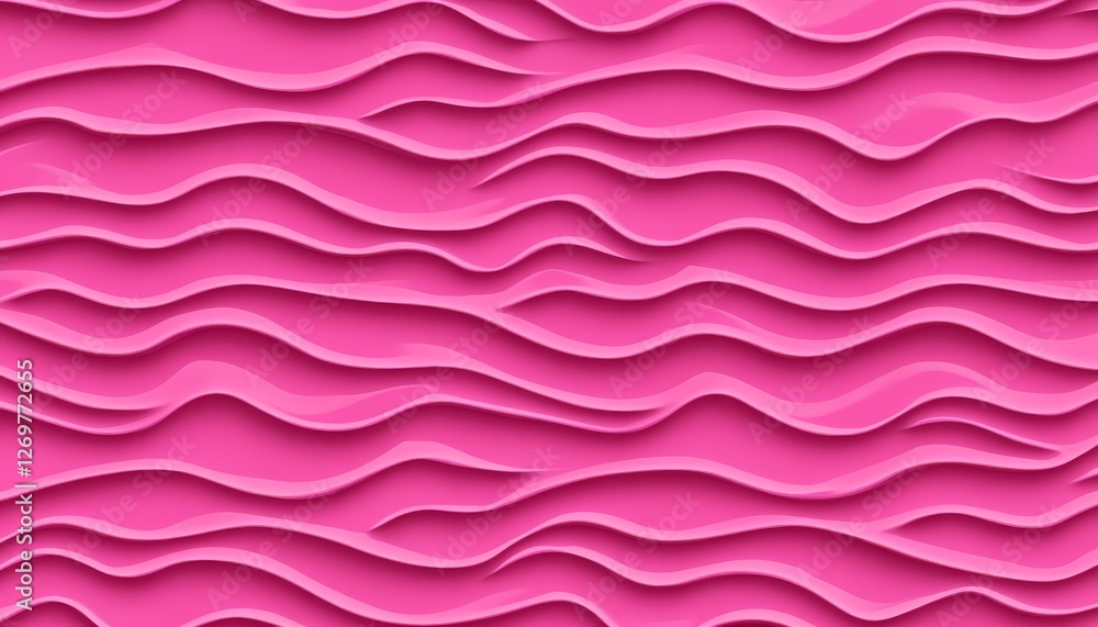 Poster seamless wavy pattern background, monochromatic pink 3d texture design for text placement.