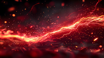 Fototapeta premium Energetic Red Abstract Wave with Glowing Sparks and Particles on Dark Background