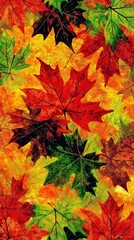 Autumn leaves pattern background, vibrant colors, fall foliage, nature, seamless