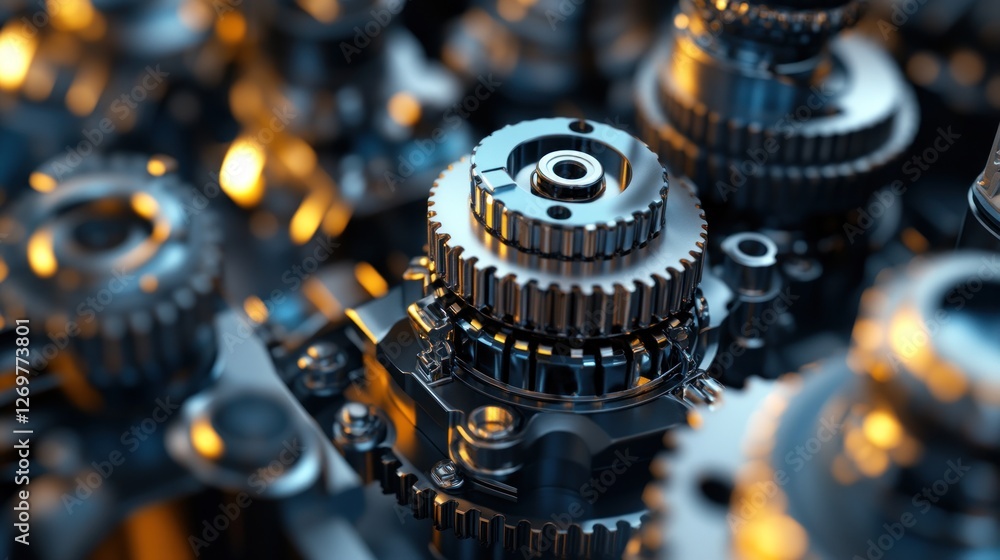 Poster closeup detailed image of interlocking metal gears