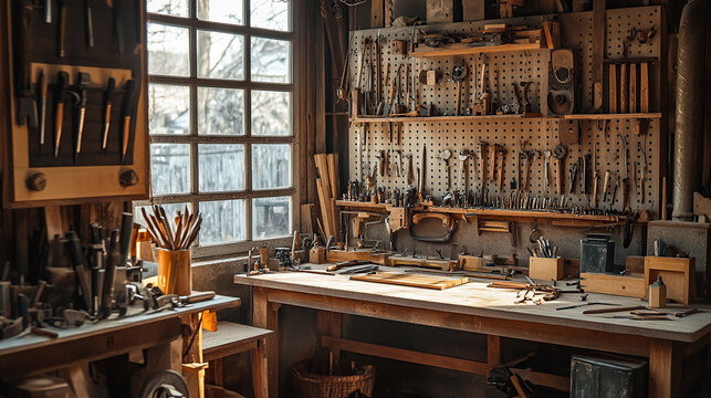 Rustic Woodworking Workshop Interior Scene