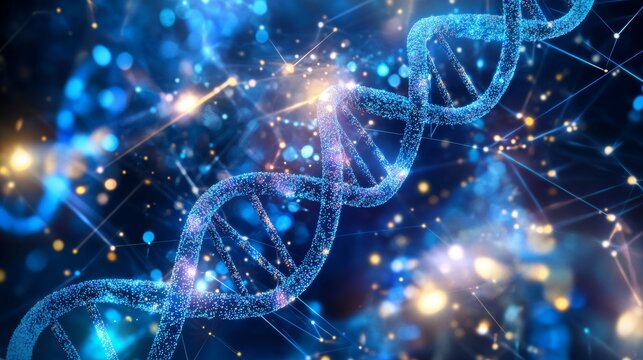Close-Up Render of Glowing DNA Helix in Futuristic Abstract Background - Powered by Adobe