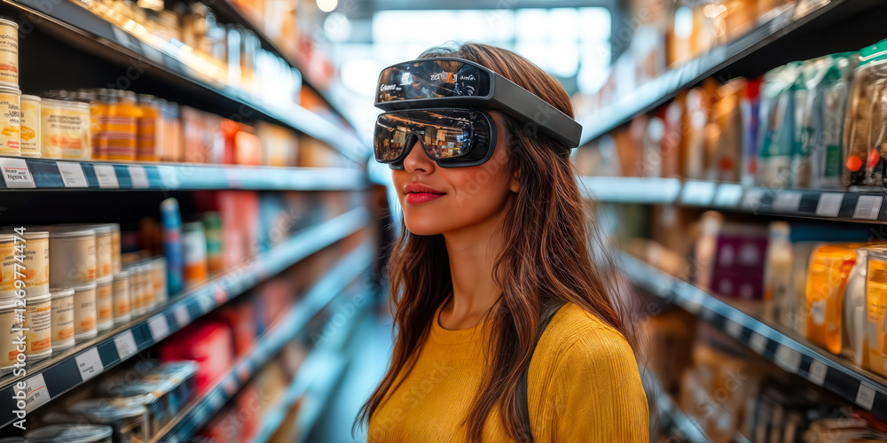 Poster ai-powered retail assistant using augmented reality glasses in modern store to enhance shopping expe