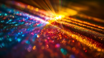 A vibrant and colorful abstract image showcasing shimmering light patterns and sparkling reflections.