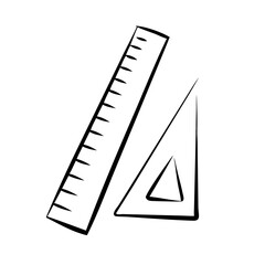 Black and white sketch of geometric ruler and set square for mathematics design.