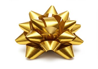 A metallic gold gift bow with a glossy finish isolated on a white background