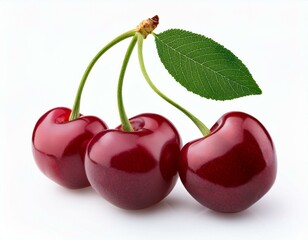 cerises avec feuille, fruits rouges gourmand en ia sur fond blanc