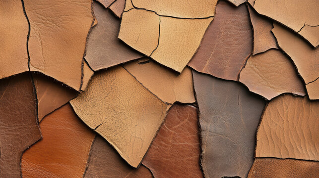 Distressed leather texture in rich latte tones with cracked and layered surfaces, creating rugged and organic pattern. worn and aged appearance adds depth and character