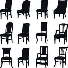 collection consistent Furniture chair silhouette black color vector 