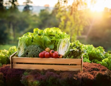 cagette de l&eacute;gumes frais dans un verger au soleil en ia