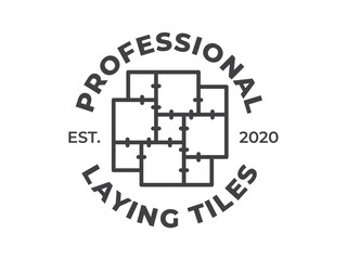 Tiles outline vintage logo isolated on white background. Laying tiles symbol. Tiles design element. Vector illustration