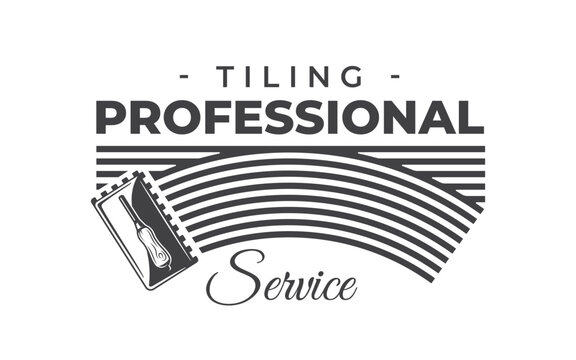 Trowel and cementitious adhesive logo isolated on white background. Laying tiles symbol. Trowel vintage element. Vector illustration