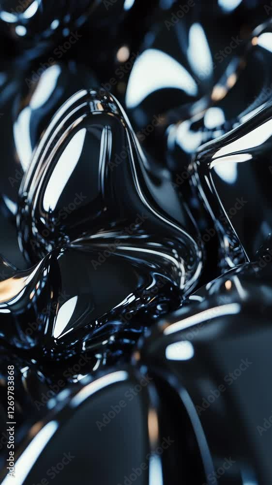 Aufkleber shiny black abstract surface with smooth curves and reflections under soft light