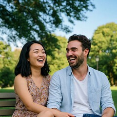 Obraz premium happy young couple in park