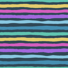 Striped pattern. Imperfect irregular lines. Colorful horizontal stripes. Doodle vector background. Rainbow vibe