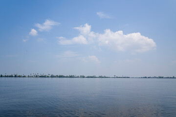 The backwaters at Alappuzha in Asia, India, Kerala, Alleppey, in summer, on a sunny day.